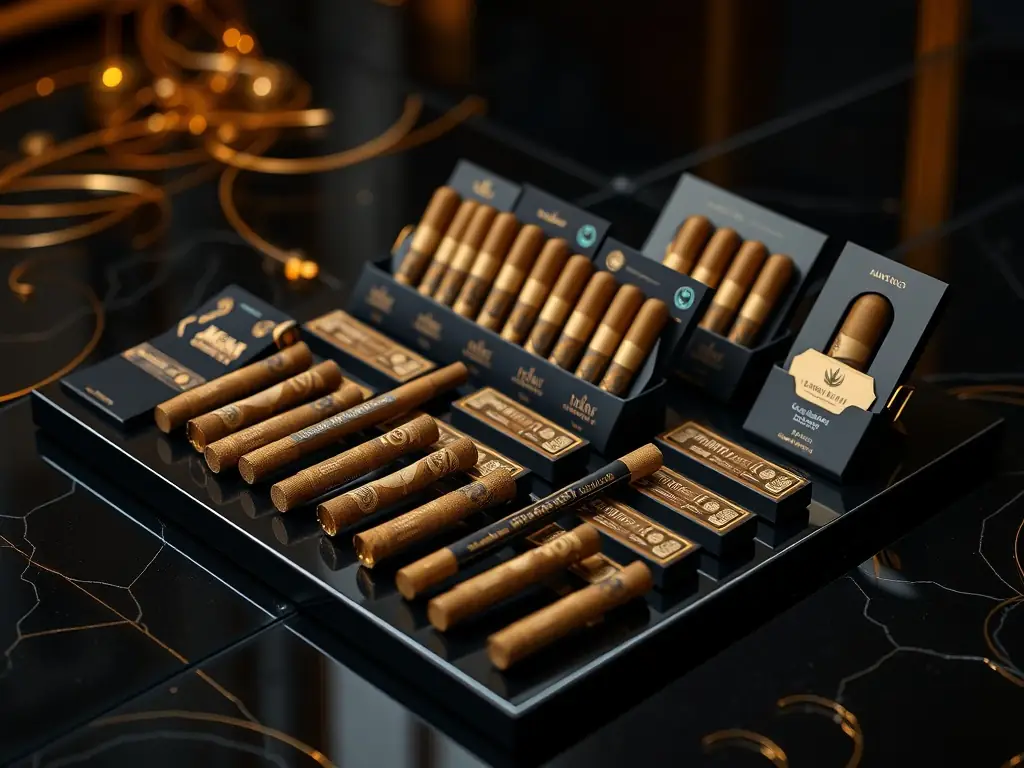A visually appealing shot of Pre-Rolled Sativa Joints, neatly arranged in a stylish package, set against a backdrop of lush greenery to emphasize their natural and premium quality.